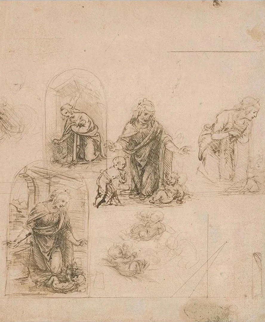 Compositional Sketches for the Virgin Adoring the Christ Child, with and Without the Infant St. John the Bapti