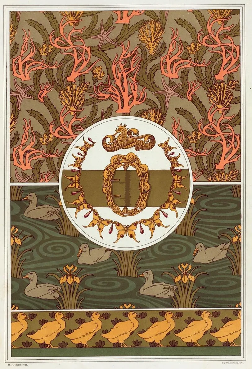 Coraux, Madrepores, Toiles de Mer et Algues, Cretonne Imprim E