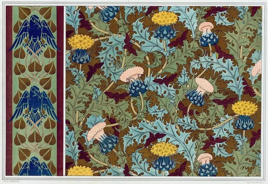 Corbeaux, Bordure Au Pochoir Cigales et Chardons, Toffe Imprim E