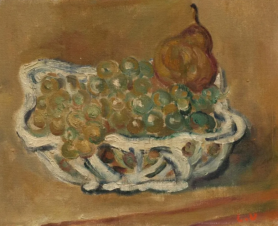 Corbeille En Porcelaine Aux Raisins et la Poire