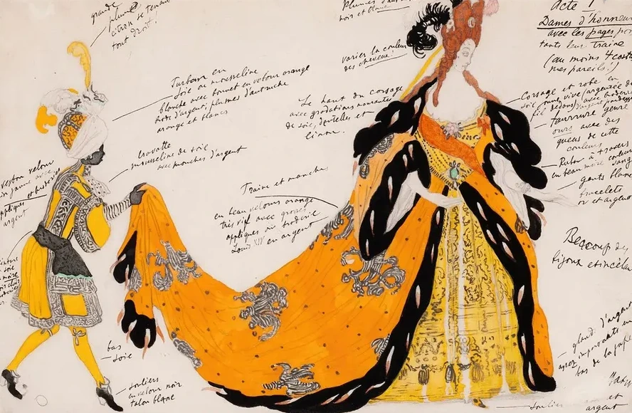 Costume Design for la Belle Au Bois Dormant Dame D Honneur Avec le Page Portant le Train