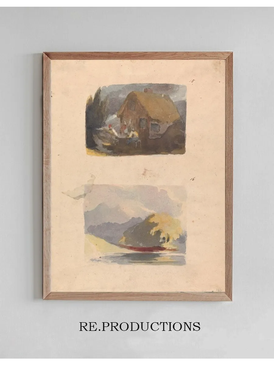 Cottage with Figures in Front (no. 15) Landscape with River and Mountains Sunshine (no. 16)