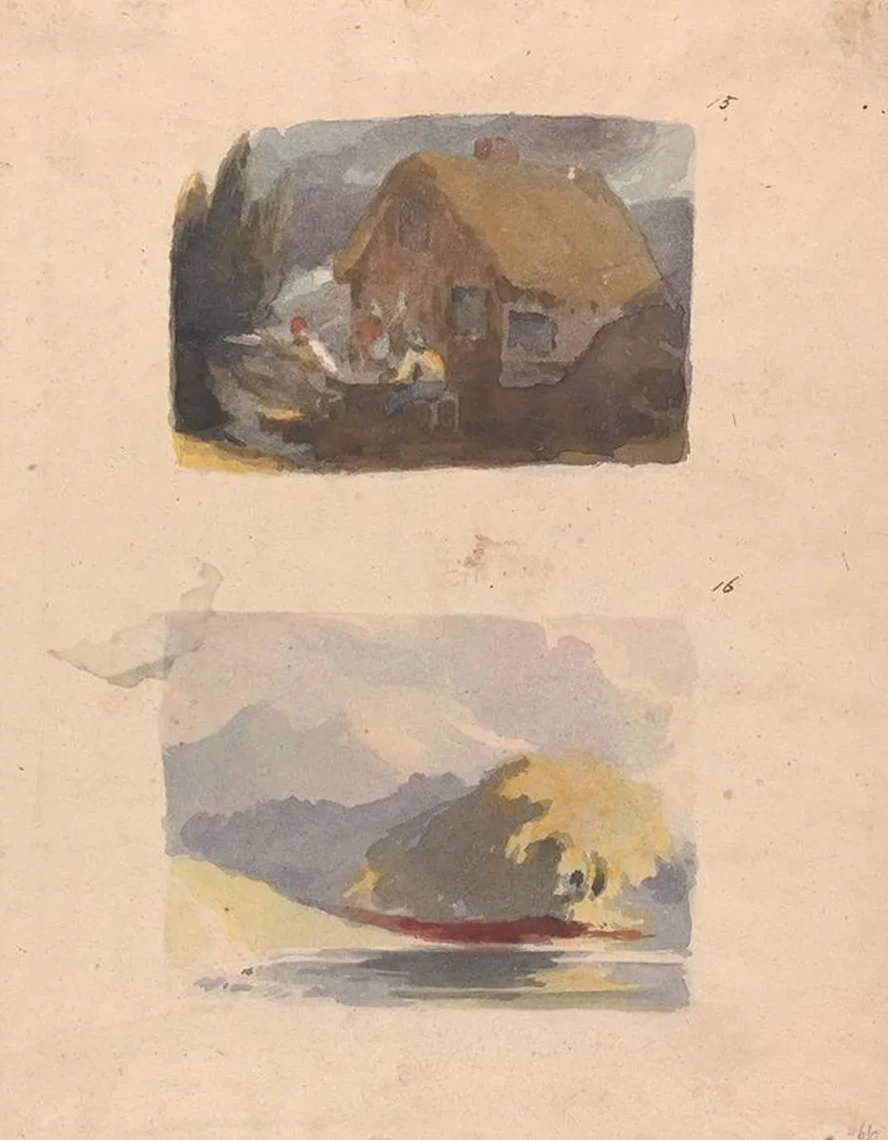 Cottage with Figures in Front (no. 15) Landscape with River and Mountains Sunshine (no. 16)
