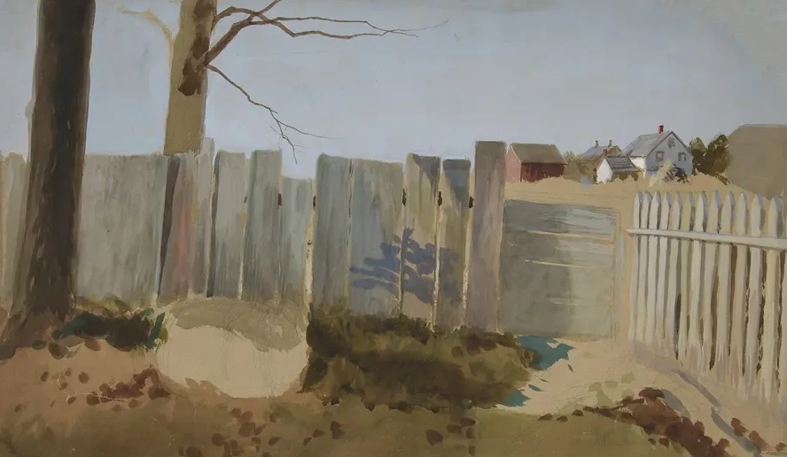 Country Scene Fence, Field, Farmhouse Indistance