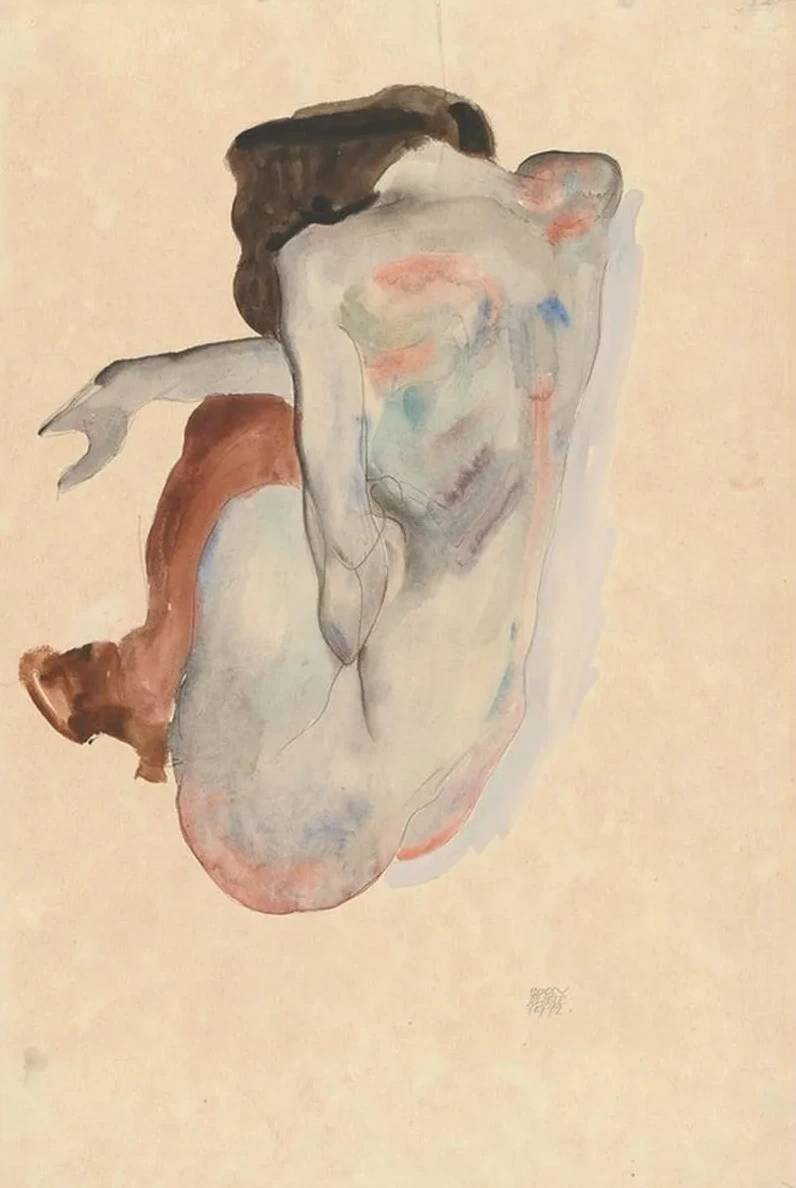 Crouching Nude in Shoes and Black Stockings, Back View