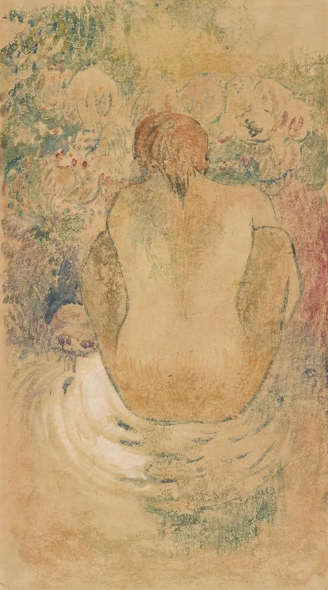 Crouching Tahitian Woman Seen from the Back