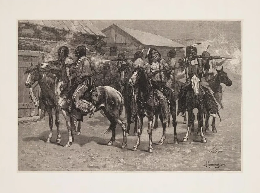 Crow Indians Firing into the Agency