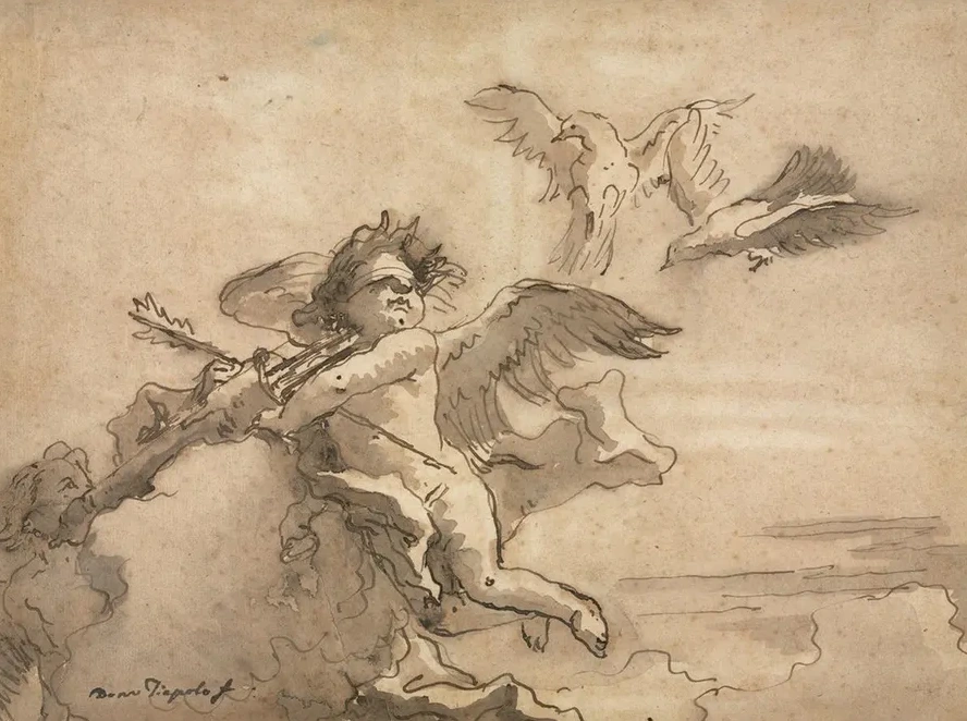Cupid Blindfolded and Two Doves