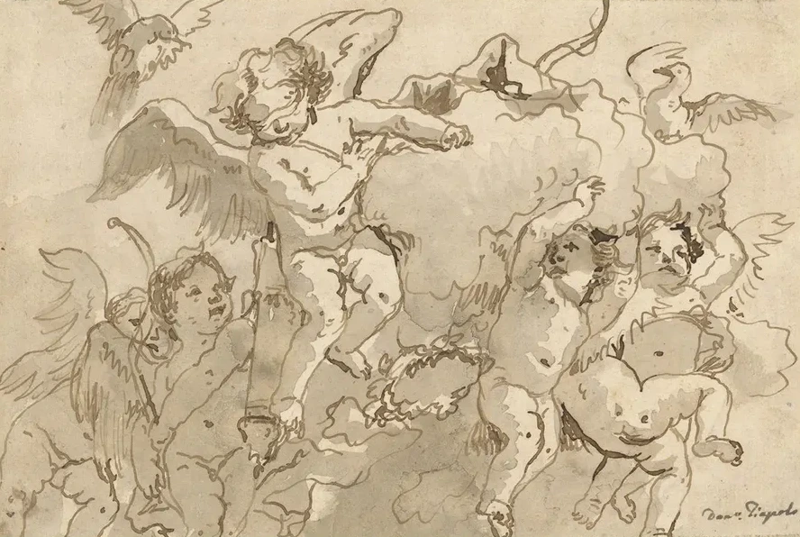 Cupid Blindfolded in the Clouds, with Five Attendant Putti
