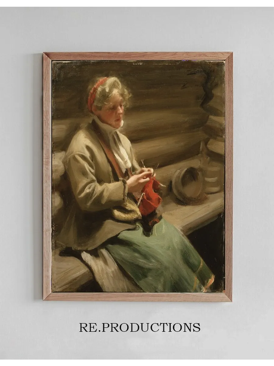 Dalecarlian Girl Knitting. Cabbage Margit