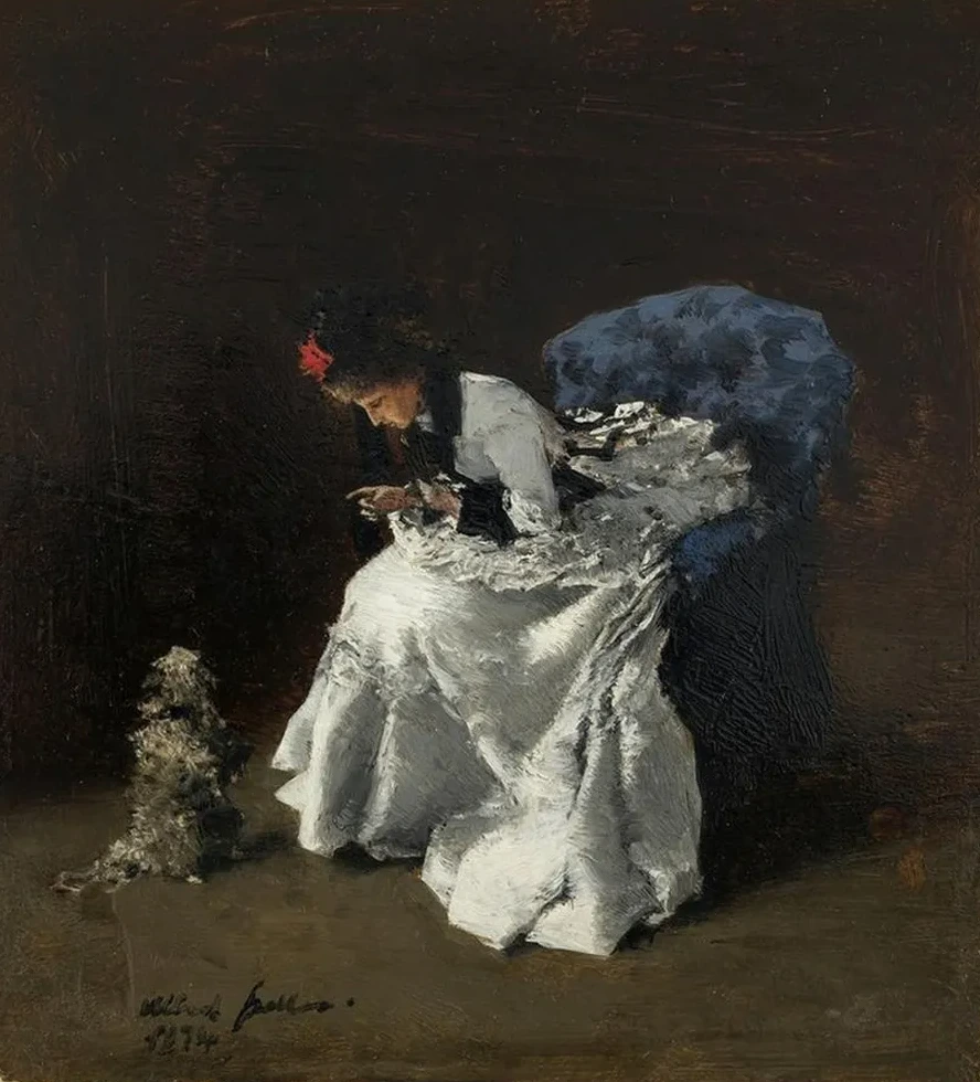 Dame in Feiner Garderobe Mit Hund