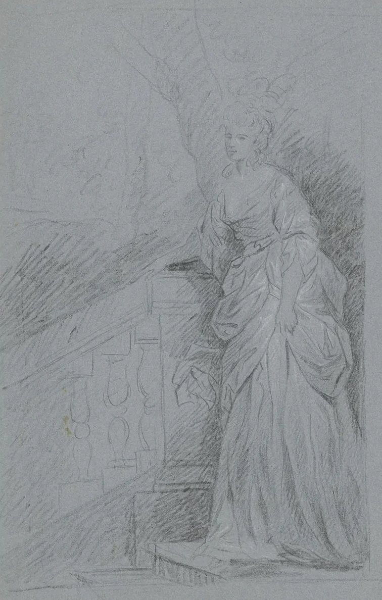 Dame in Ganzer Figur Auf Einer Freitreppe