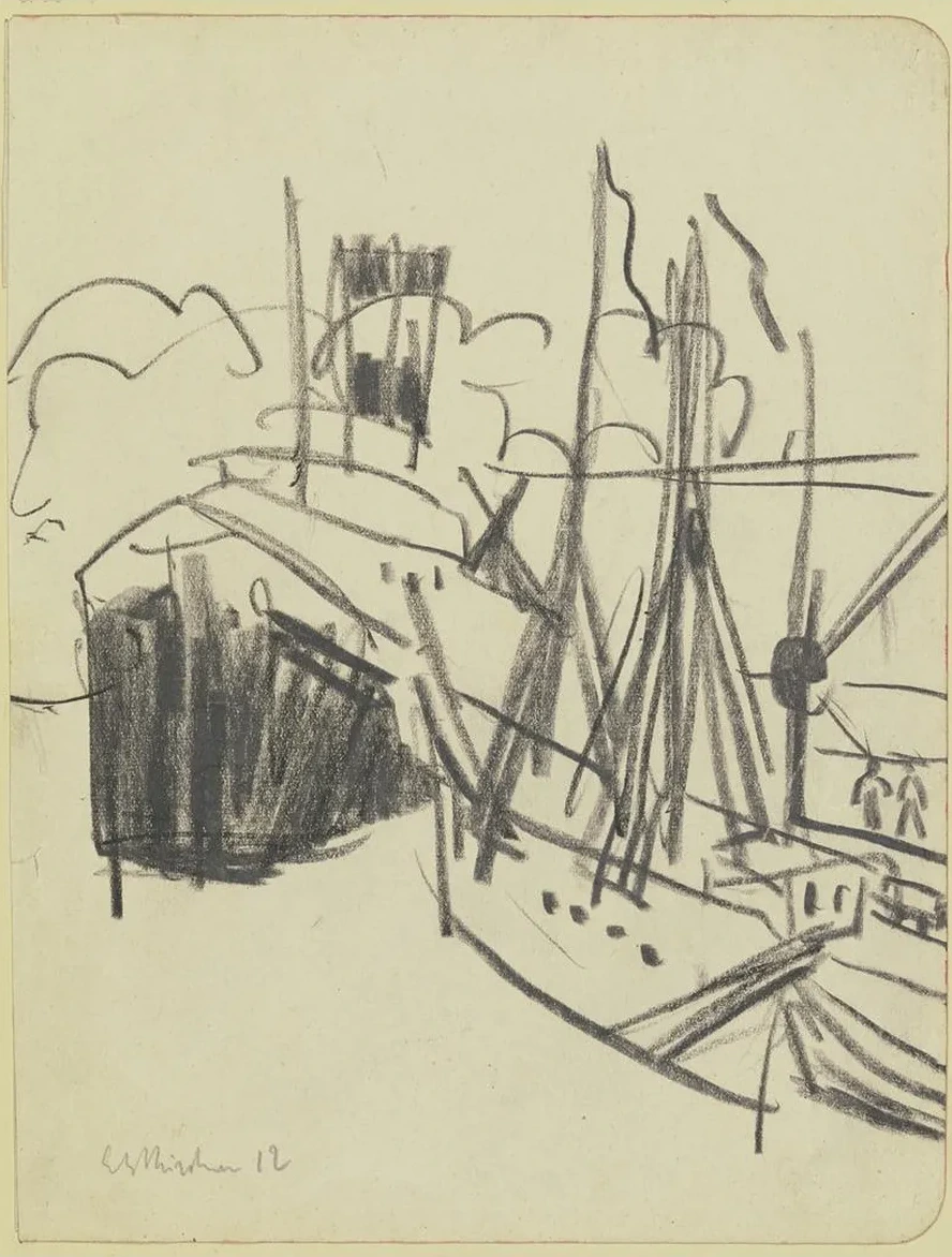 Dampfer Und Segelschiff IM Hafen