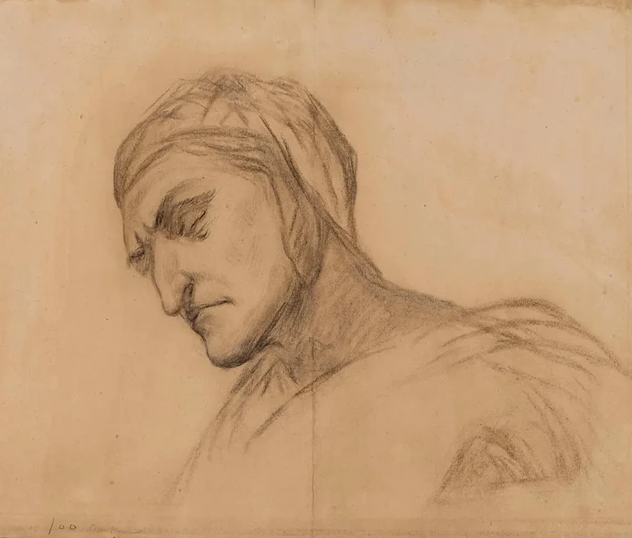 Dante, Buste D Homme Drap, T Te Couverte de Trois - Quart Gauche