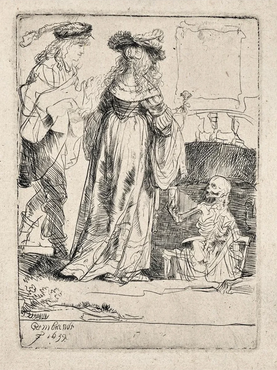 Death Appearing to a Wedded Couple from an Open Grave