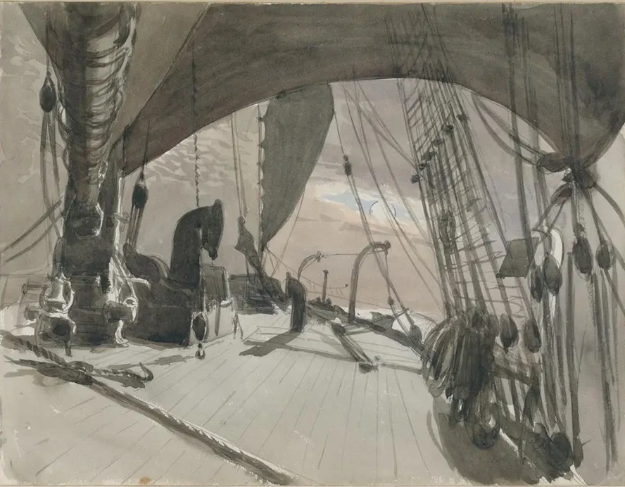 Deck of Ship in Moonlight