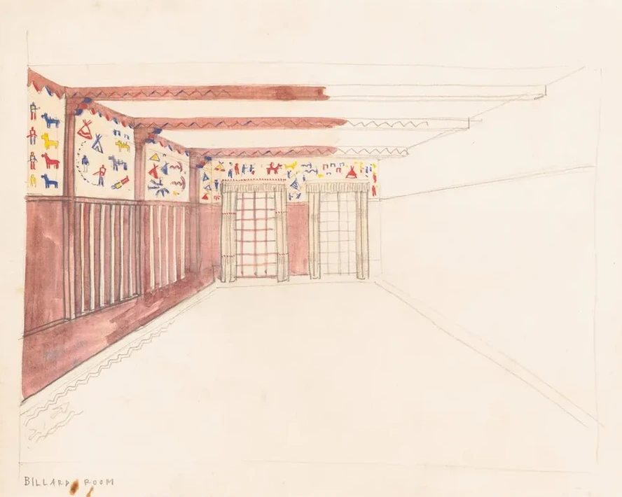 Design Drawings for the Theodore Weicker Apartment Building. Sketch for Billiard Room