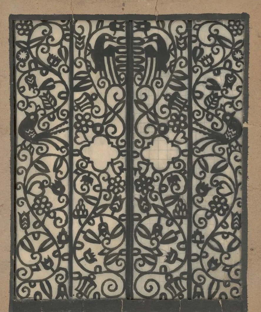 Design Drawings for the Theodore Weicker Apartment Building. Study for Metalwork Gate