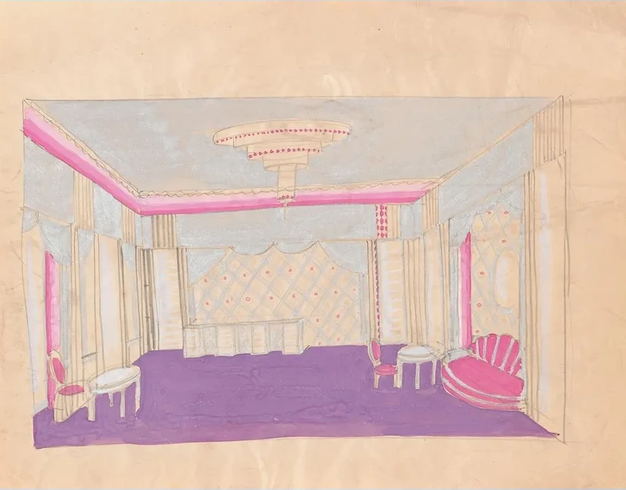 Design for the Lentheric Salon, Fifth Ave. & 58th St., Savoy - Plaza Hotel, New York, NY. Perspective sketch