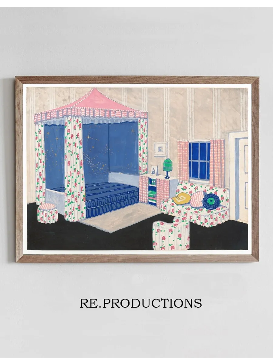 Design for Unidentified Bedroom with Canopy Bed. Interior Perspective Elevation