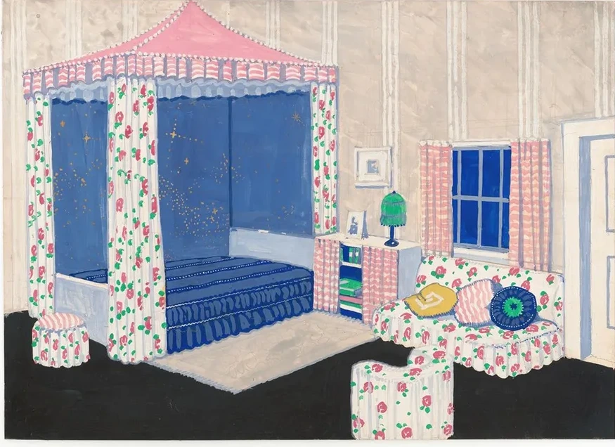Design for Unidentified Bedroom with Canopy Bed. Interior Perspective Elevation