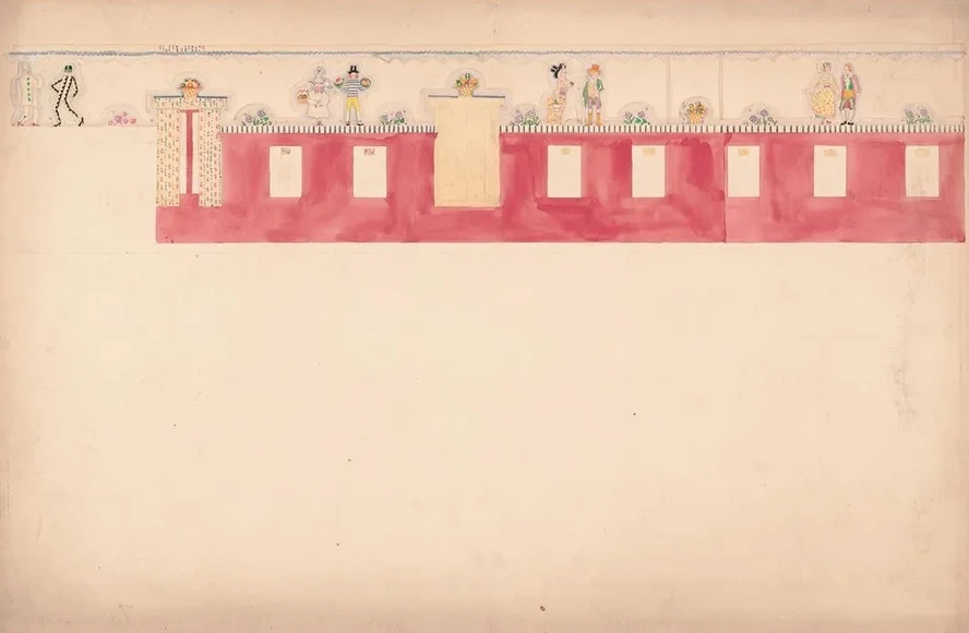 Design for Unidentified Commercial Interior, Possibly Restaurant or Bakery. Elevation with Frieze of Paired Fi