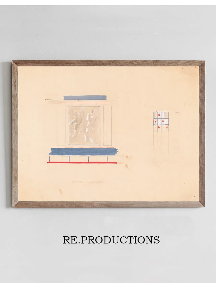 Design for Unidentified Restaurant Interior in Blue and Vermillion with Mural Featuring 2 Female Nudes and Pan