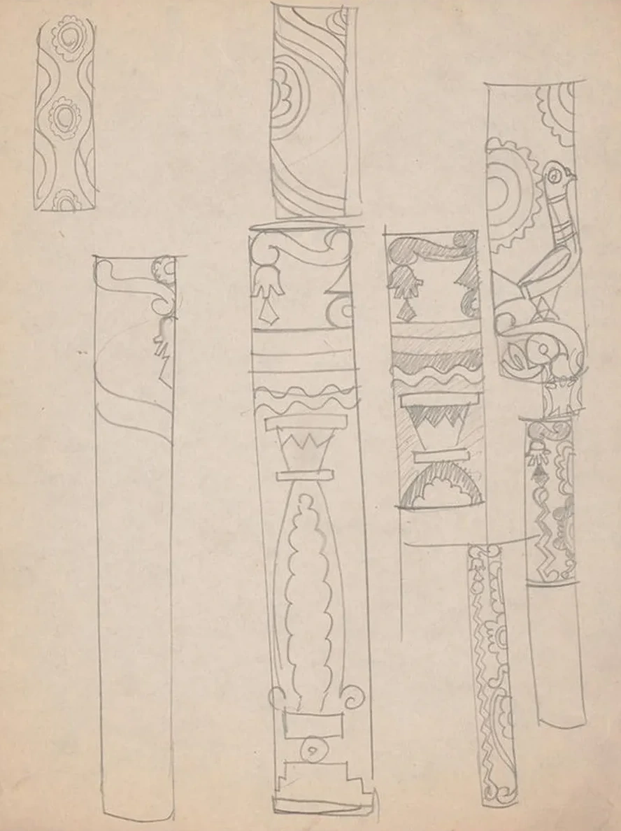 Design sketches for Crillon Restaurant, New York, NY. Details of columns