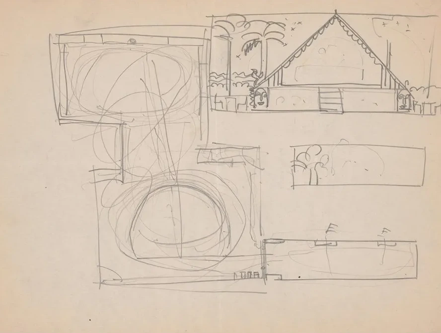 Design sketches for Hotel Alamac, 71st and Broadway, New York, NY. Details of Congo Room or Africa Roof