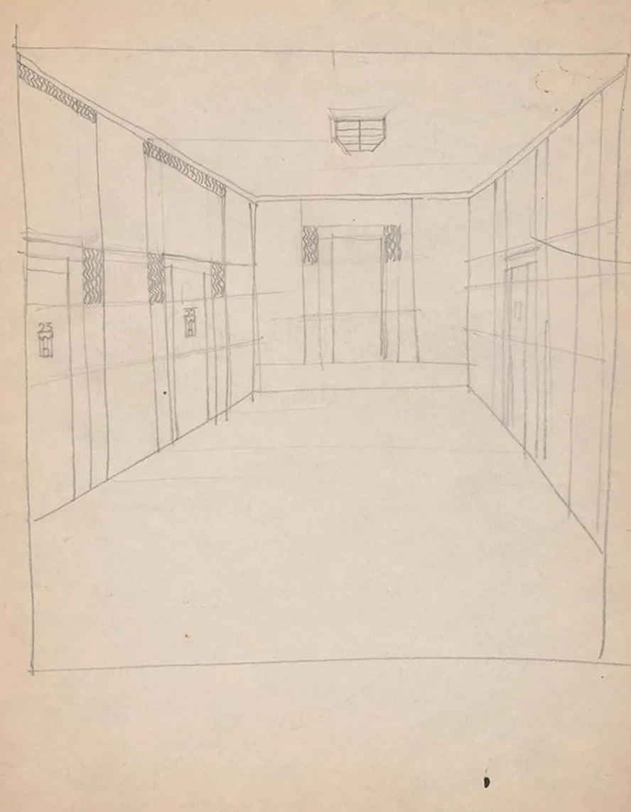 Design sketches for Hotel Alamac, 71st and Broadway, New York, NY. Plan of hallway