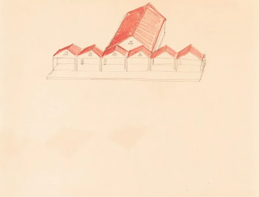 Designs for Roadhouse or Terrace Restaurant. Perspective Elevation with Colored Roof