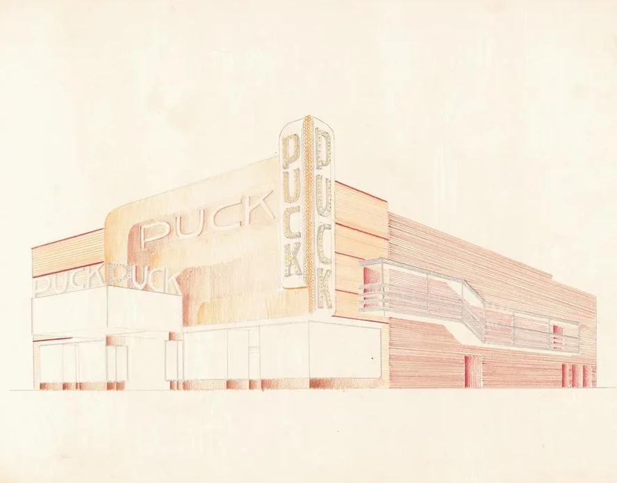 Designs for the Puck Theater (later Elgin Movie Theater, then Joyce Movie Theater), New York, NY. Exterior per