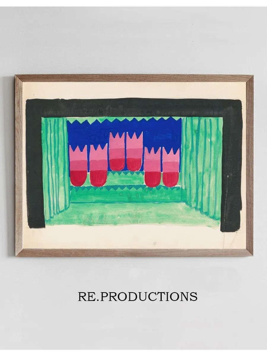 Designs for Theater with Black - Framed Proscenium and Boldly Colored Settings