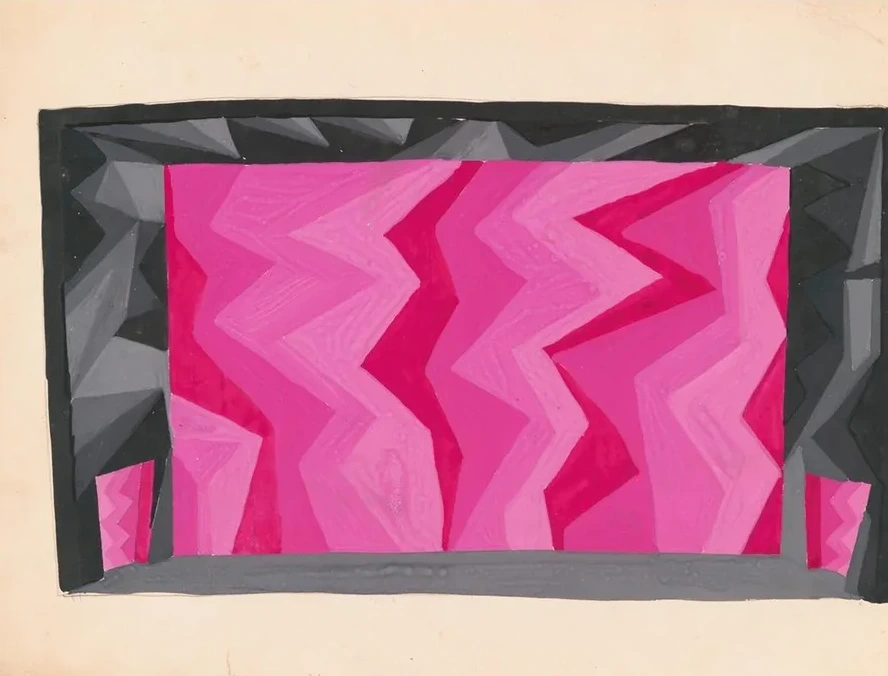 Designs for Theater with Black - Framed Proscenium and Boldly Colored Settings