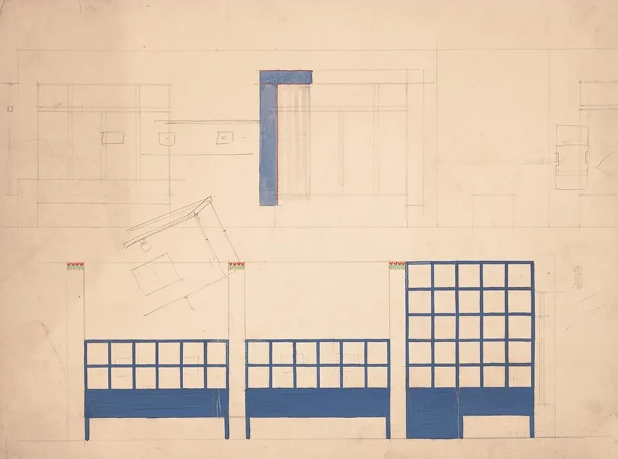 Designs for Unidentified Restaurant Interior, Possibly Elys E Restaurant, 1 East 56th St., New York, NY. Drawi
