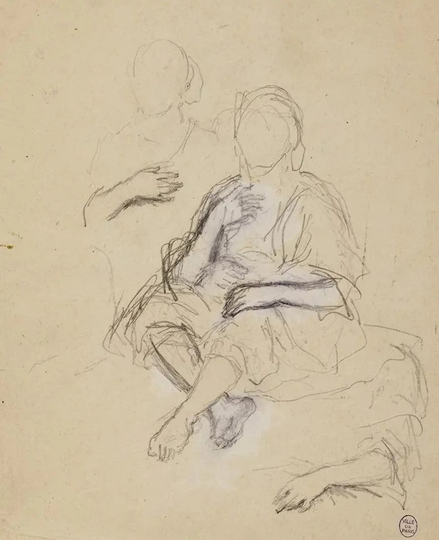 Deux Personnages Drap's Assis de Face et Tude de Bras