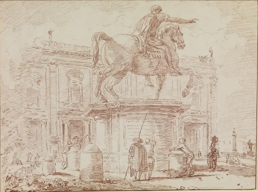 Die Reiterstatue Marc Aurels Und Der Konservatorenpalast in Rom