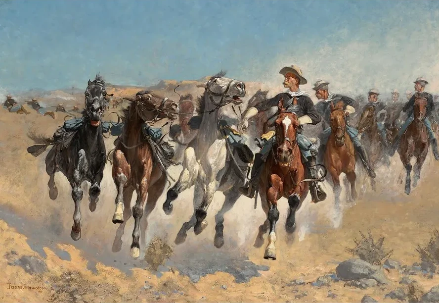 Dismounted,the Fourth Troopers Moving The Led Horses