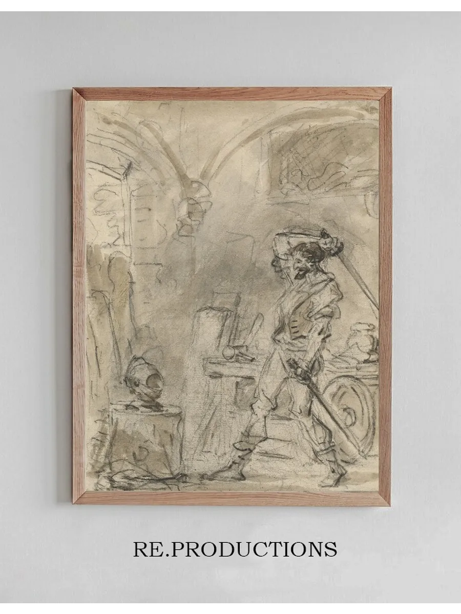 Don Quixote About to Strike the Helmet