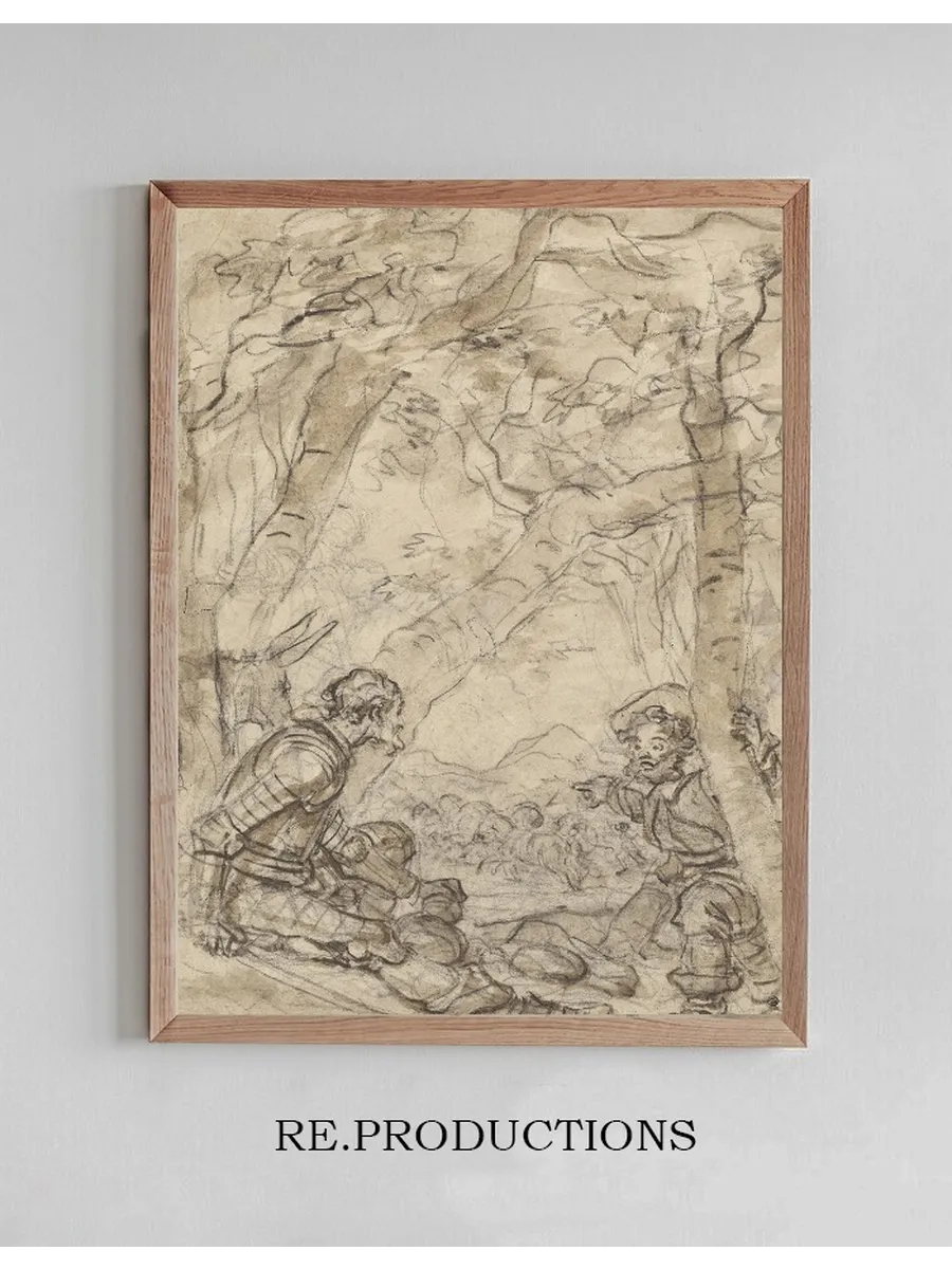 Don Quixote and Sancho Panza Witness the Attack on Rocinante