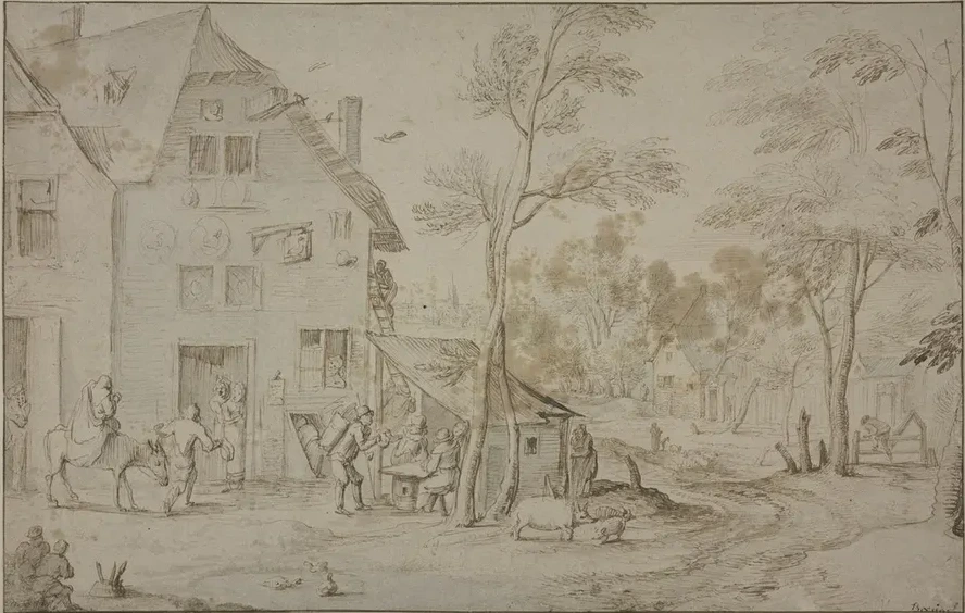 Dorfansicht Mit Der Heiligen Familie Auf Der Flucht Nach Gypten