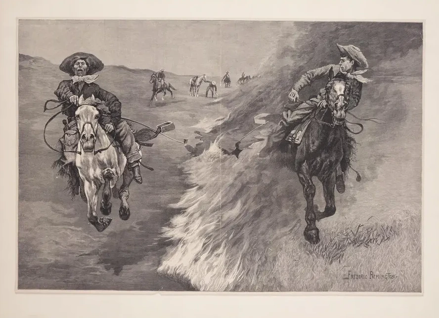Dragging a Bull's Hide over a Prairie Fire in Northern Texas