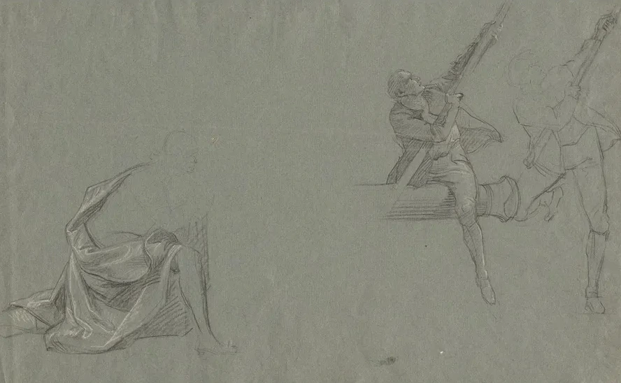 Drapery Study Two Figures Pulling a Pole