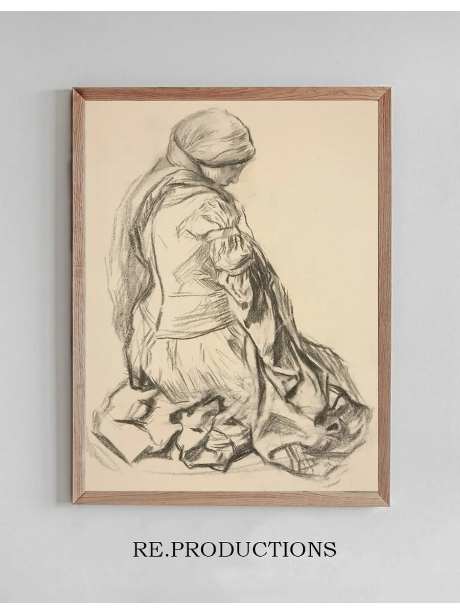 Drapery Study for Galahad Departs in the Quest of the Holy Grail Mural Series at Boston Public Library