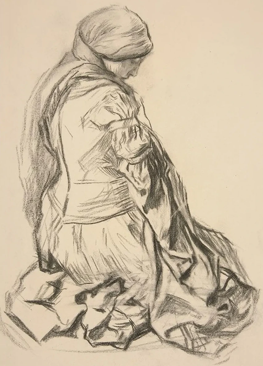 Drapery Study for Galahad Departs in the Quest of the Holy Grail Mural Series at Boston Public Library