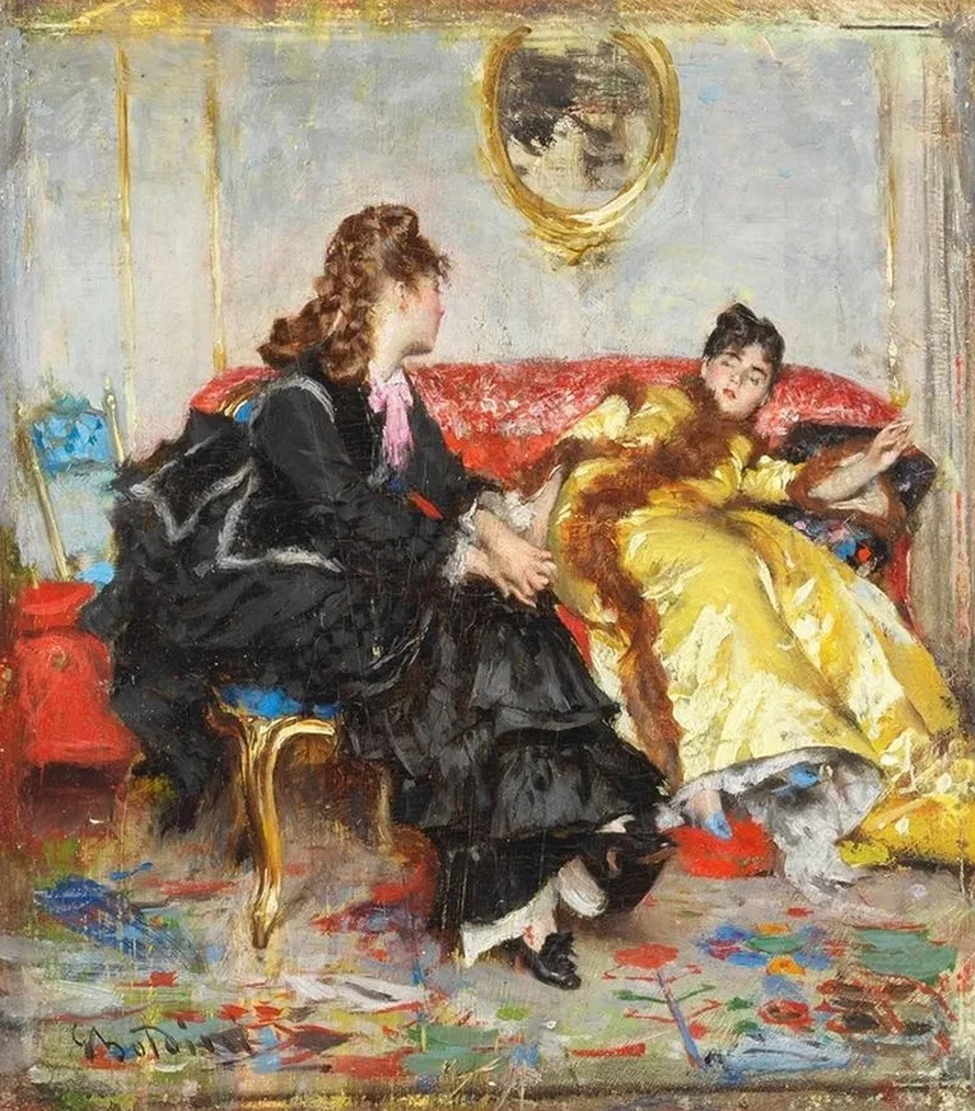 Due Signore Sedute in Un Interno