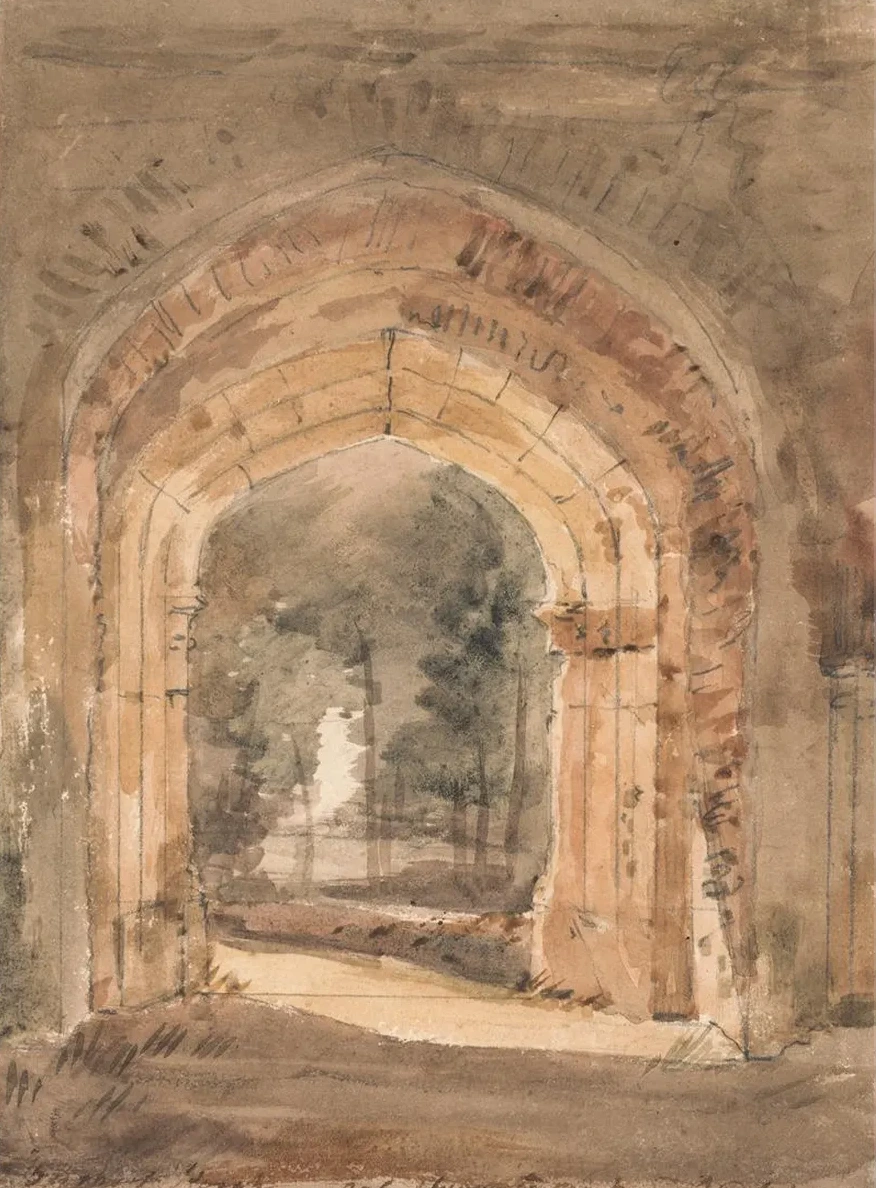 East Bergholt Church, Looking Out the South Archway of the Ruined Tower