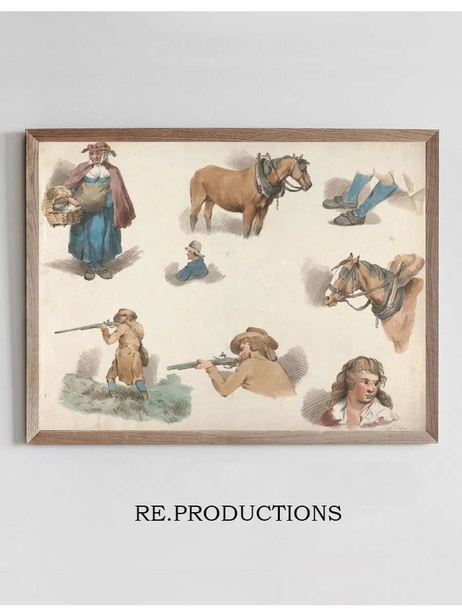 Eight Studies Woman with Basket, Blinkered Cart Horse, Etc