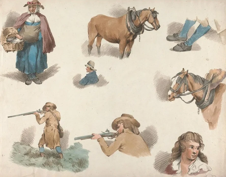 Eight Studies Woman with Basket, Blinkered Cart Horse, Etc