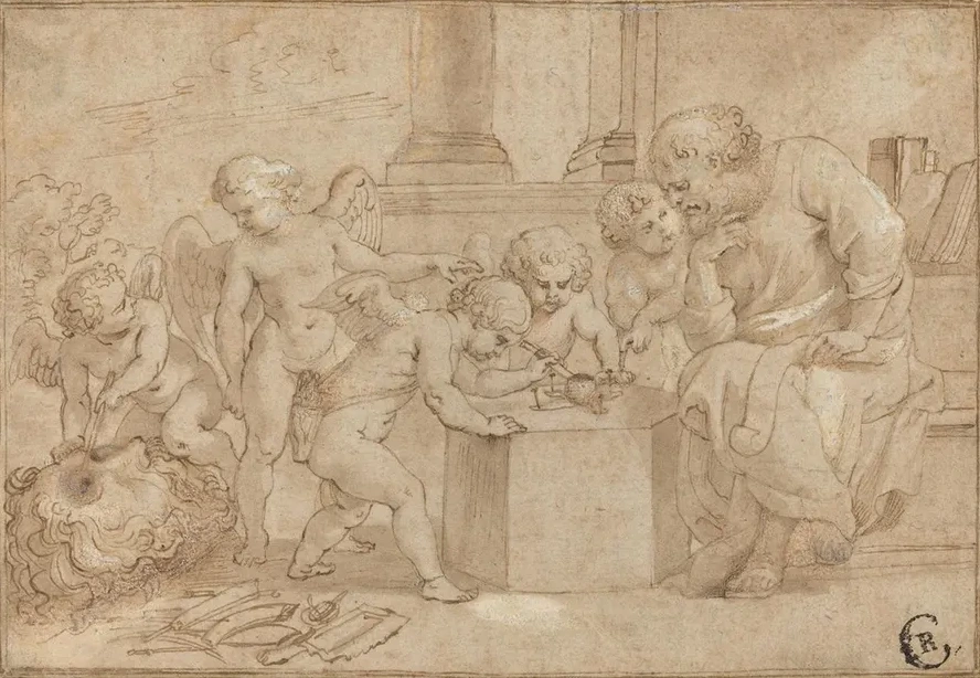 Elderly Man Watching Putti Dissect an Eye
